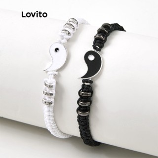 Lovito Casual 2Pcs Yin & Yang Decoração Pulseiras Para Mulheres L46AD038 (Ouro/Prata)
