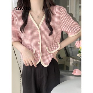 Lovito Casual Jaqueta Feminina Gingham com Costura Contrastante L67AD074 (Rosa)
