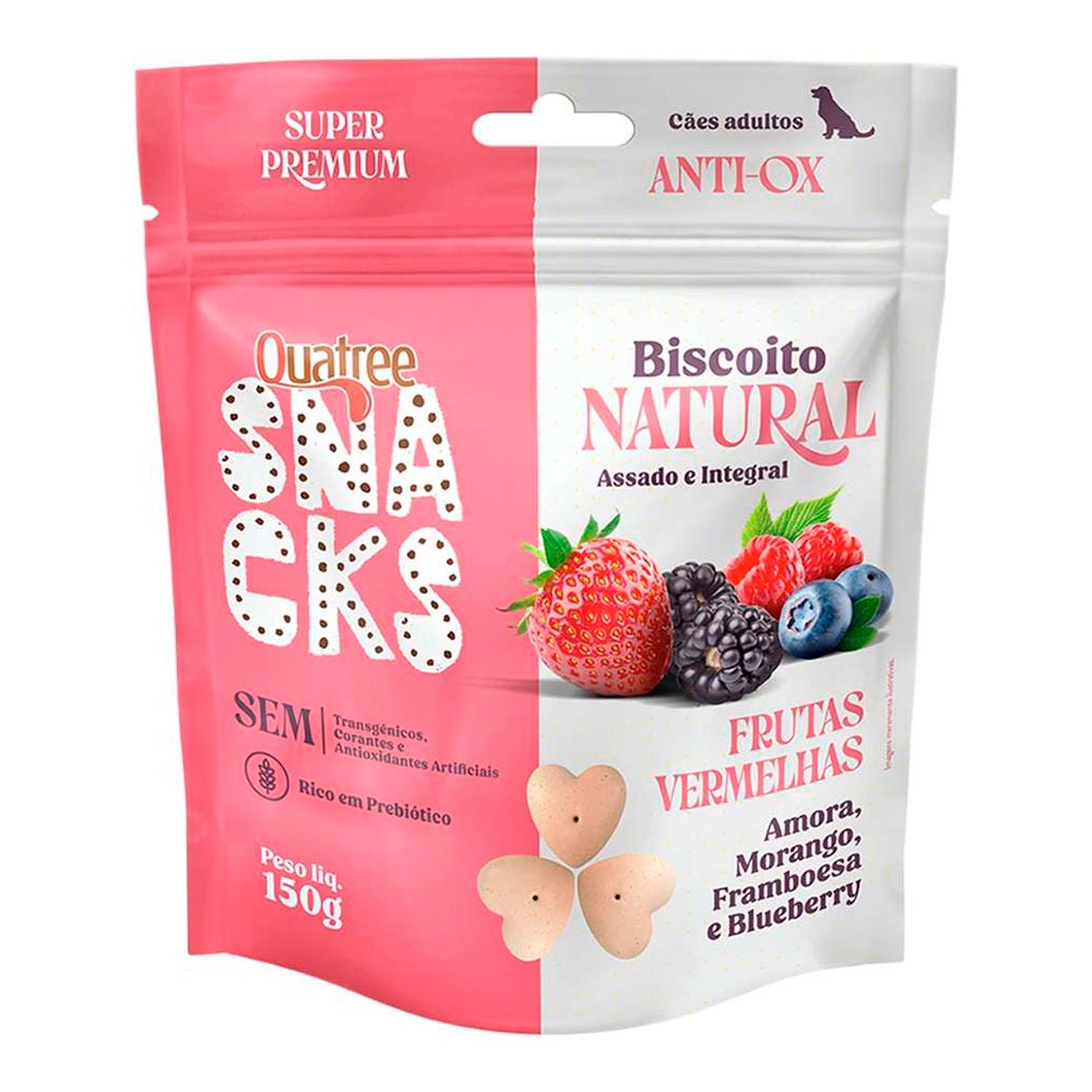 Biscoito Quatree Natural Snacks Para Cães Adultos Sabor Frutas Vermelhas 150g em Oferta na Shopee