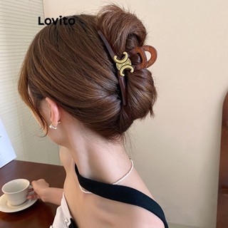 Lovito Grampos De Cabelo Em Arco Triunfal Com Padrão Liso Vintage Para Mulheres LFA08421 (Café/Cinza/Branco/Verde)