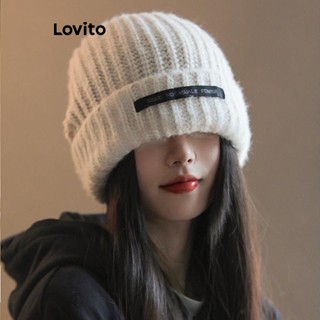 Lovito Carta Casual De Agulha Grossa Para Casal Besties Keep Warm Chapéu Para Mulheres LFA08600 (Cáqui/Marrom/Cinza/Preto)