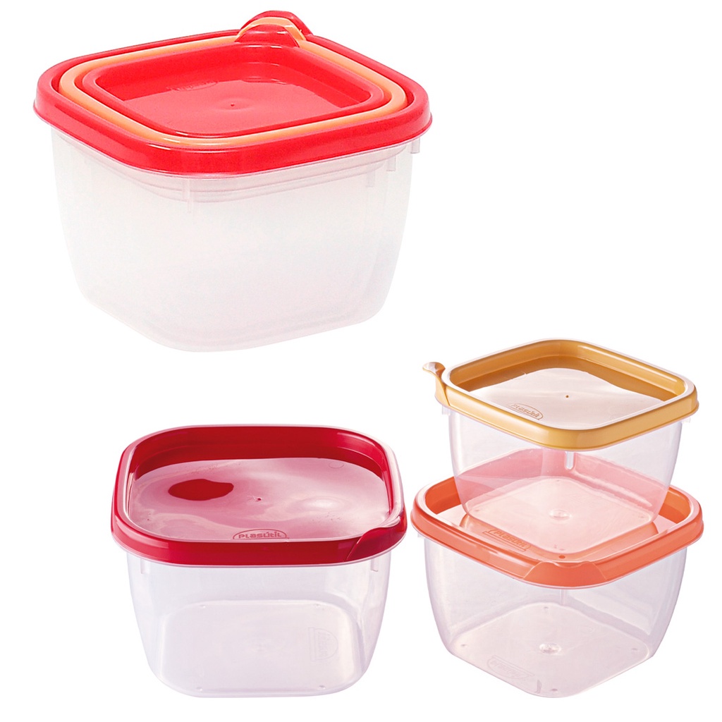 Potes de plástico com tampas coloridas para mantimentos alimentos frutas comida legumes plasútil Vasilha marmita tapoer tapuer tupperware tapware tapawer