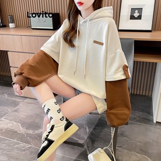 Lovito Moletom Casual Com Costura Em Tecido Colorblock Patchwork Para Mulheres LNA35018 (Damasco)