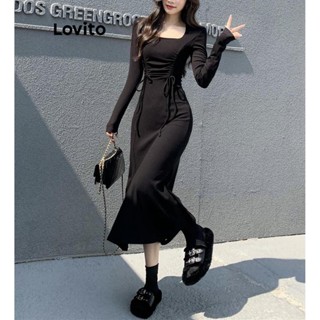 Lovito Vestido Casual Liso Com Renda Para Mulheres LNA42093