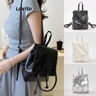 Lovito Casual Mochila Feminina Lisa Básica L66AD047 (Branca/Prata/Preta)