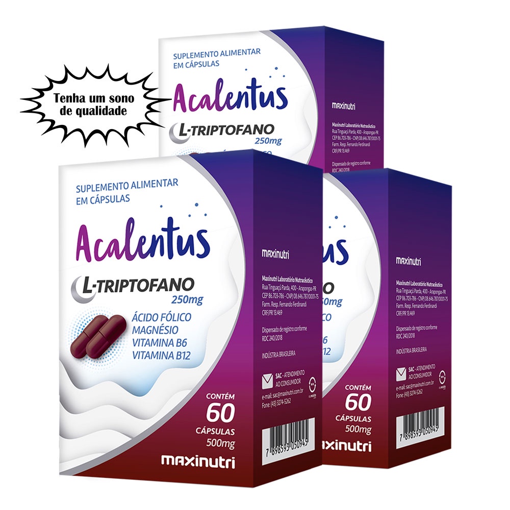 Kit 3 Acalentus L-Triptofano Relaxa e Estimula o Sono 60 Caps Maxinutri