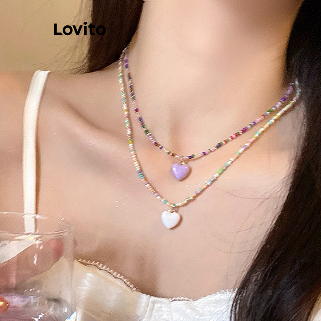 Lovito Colares Casuais Simples Frisado Coração Bonito Dopamina Colares Para Mulheres LFA13387 - Fashion Accessories