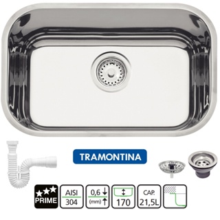 CUBA INOX LAVÍNIA 47BL TRAMONTINA NUMERO 1 COM VÁLVULA 3.1/2 ALTO BRILHO 47X30X17 em Oferta na Shopee