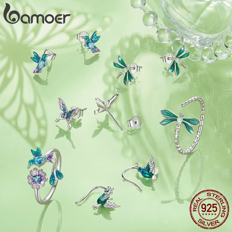 Bamoer 925 Sterling Sliver Stud Brincos De Beija-Flor Butterfly Dragonfly Floral Bird Design Jóias Estilo Floresta Presentes Para Mulheres em Oferta na Shopee