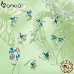 Bamoer 925 Sterling Sliver Stud Brincos De Beija-Flor Butterfly Dragonfly Floral Bird Design Jóias Estilo Floresta Presentes Para Mulheres