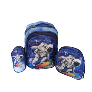 kit Mochila Escolar Infantil Astronauta Espaço Mais Lancheira e Estojo Reforçada Com Alça
