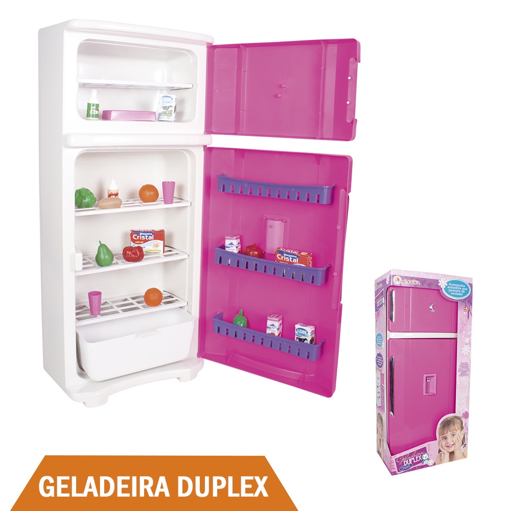 Geladeira Duplex Menina Acessórios Rosa Luxo Lua de Cristal