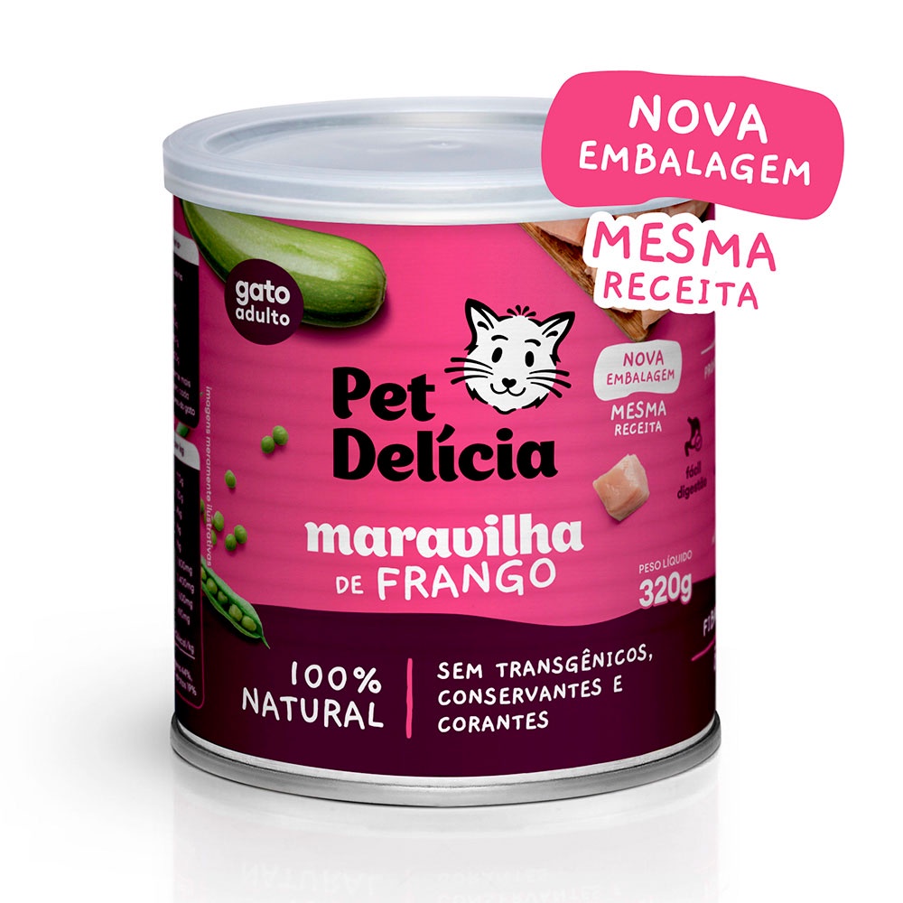 Ração Úmida Para Gatos Adultos Pet Delícia Sabor Maravilha de Frango 320g em Oferta na Shopee