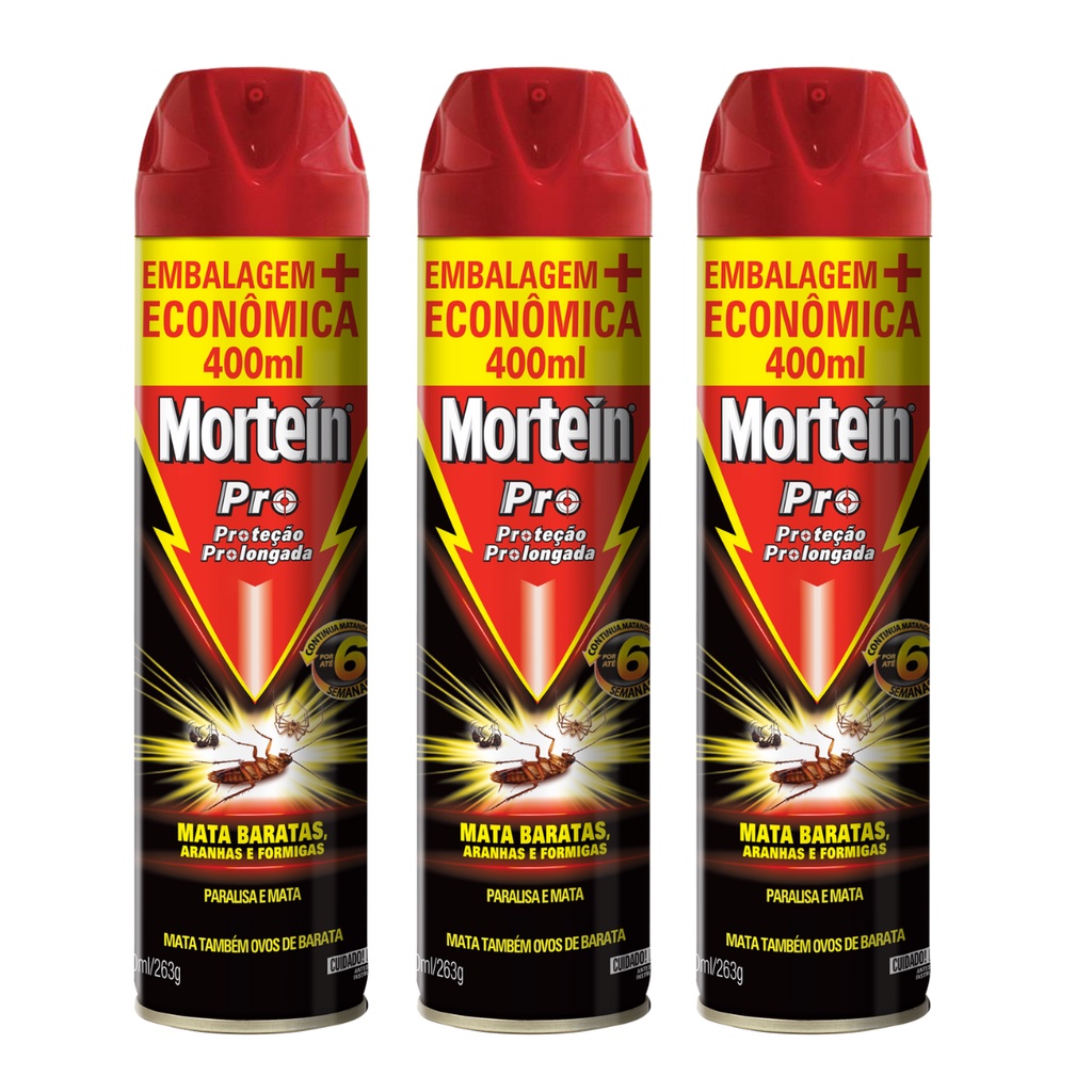 KIT COM 3 Mortein Baratas Ultra Forte Spray 360ml (Preto) em Oferta na Shopee