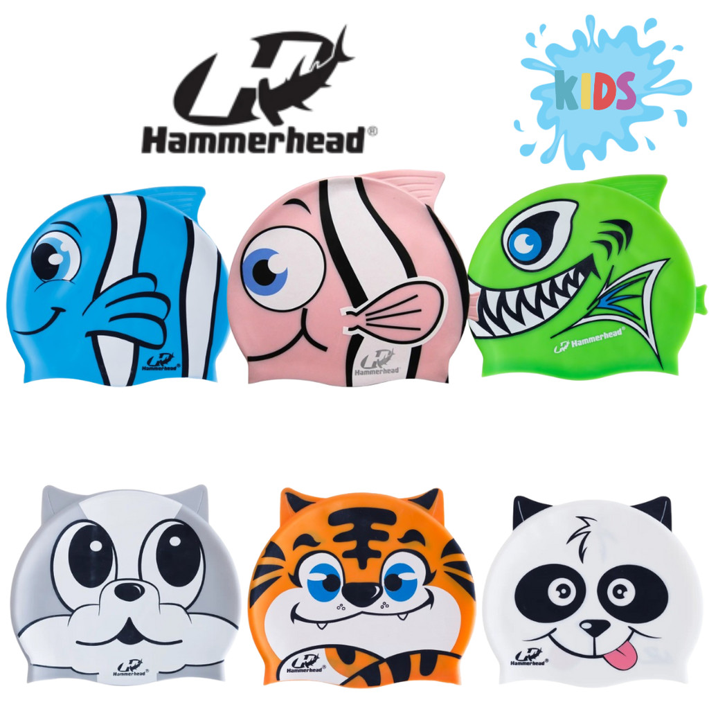 Touca de Natação Silicone Infantil Kids Impermeável Bichinho Hammerhead