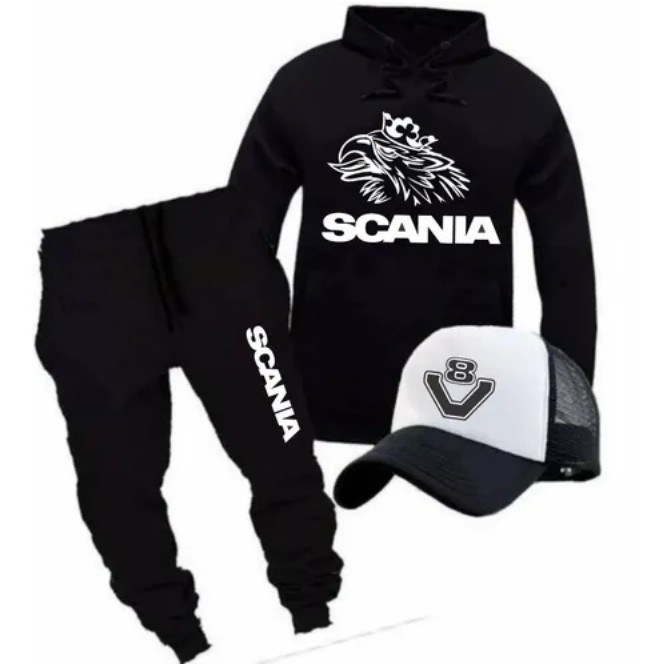 Kit Blusa Calça Bone Conjunto Moletom Sacania V8 Estrada Top