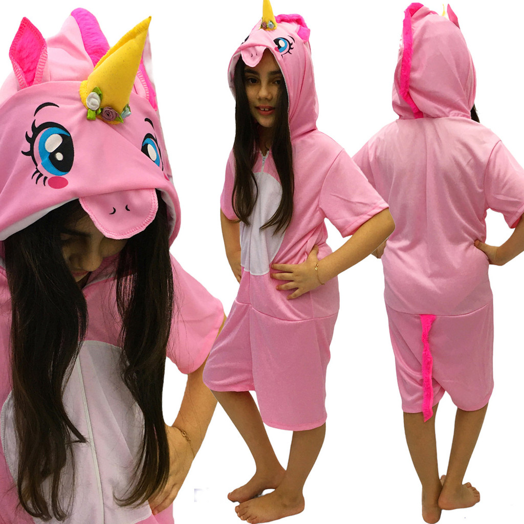 Fantasia Menina Unicórnio Rosa Infantil Roupa Criança Festa Pijama Kigurumi Presente Aniversário
