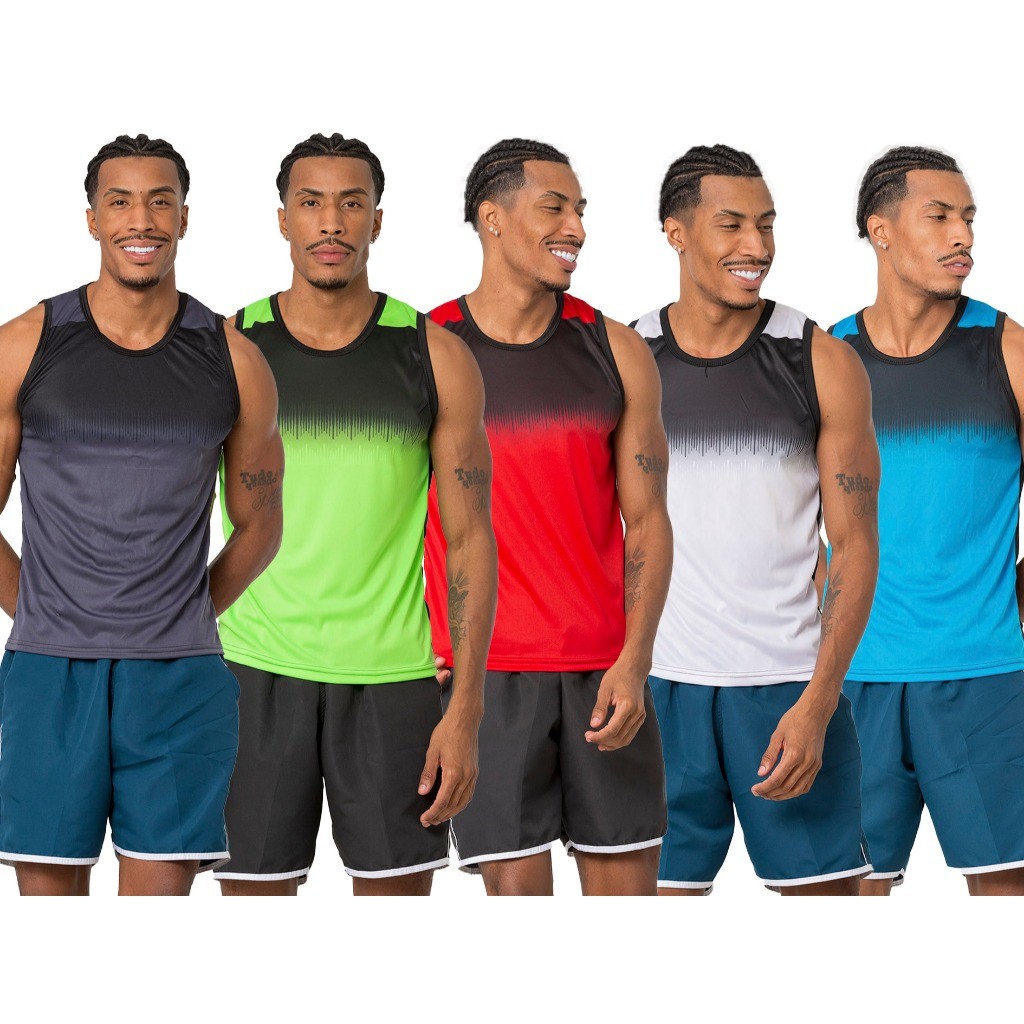KIT COM 5 CAMISETA MASCULINA REGATA DRYFIT PARA CORRIDA TREINO ACADEMIA MUSCULAÇÃO ESPORTE FUTEBOL