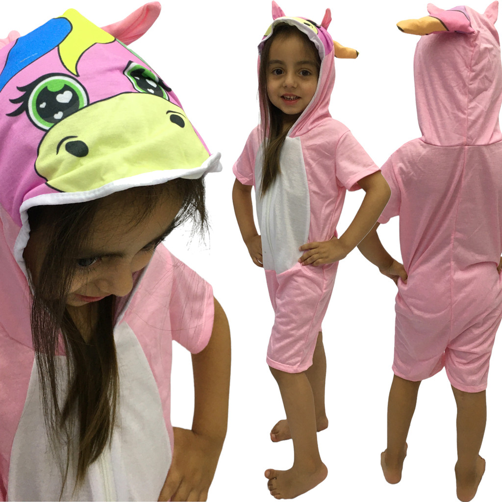 Fantasia Menina Unicórnio Macacão Curto Color Infantil Festa do Pijama Kigurumi Presente Aniversário