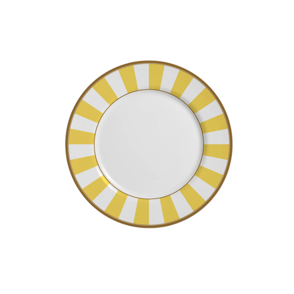Prato sobremesa em cerâmica Alleanza Strip Amarelo 20cm