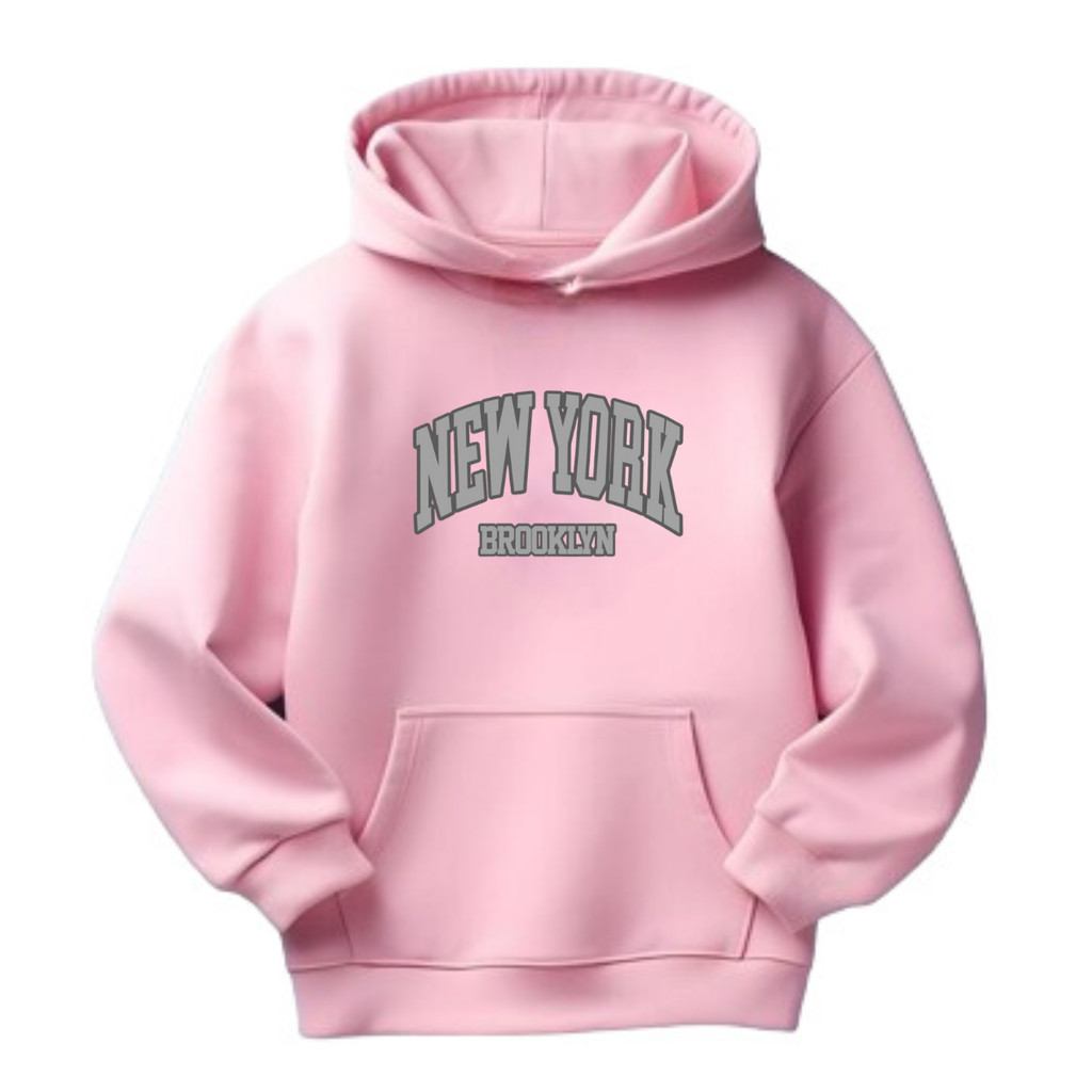Moletom Infantil Estampado New York Brooklyn Peluciado Blusa Com Capuz Canguru