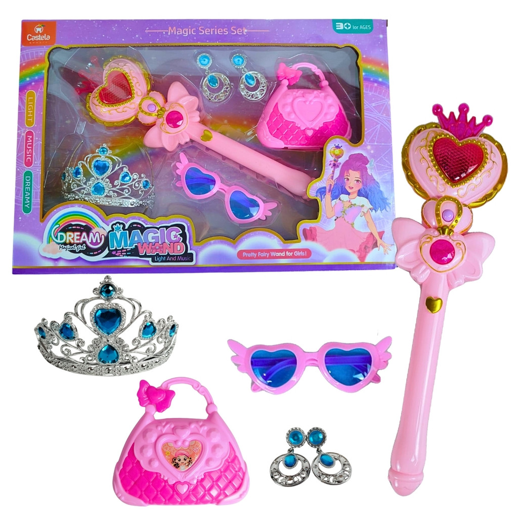 Kit Varinha e Coroa Magica de Princesa Coroa Azul e Acessorios - Castela