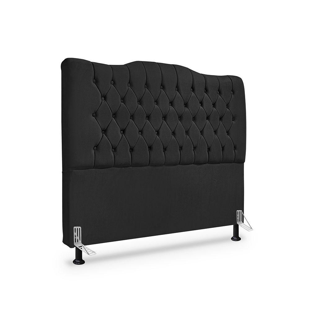 Cabeceira Casal Estofada Premium Dunas - Veludo Preto - Home & Living