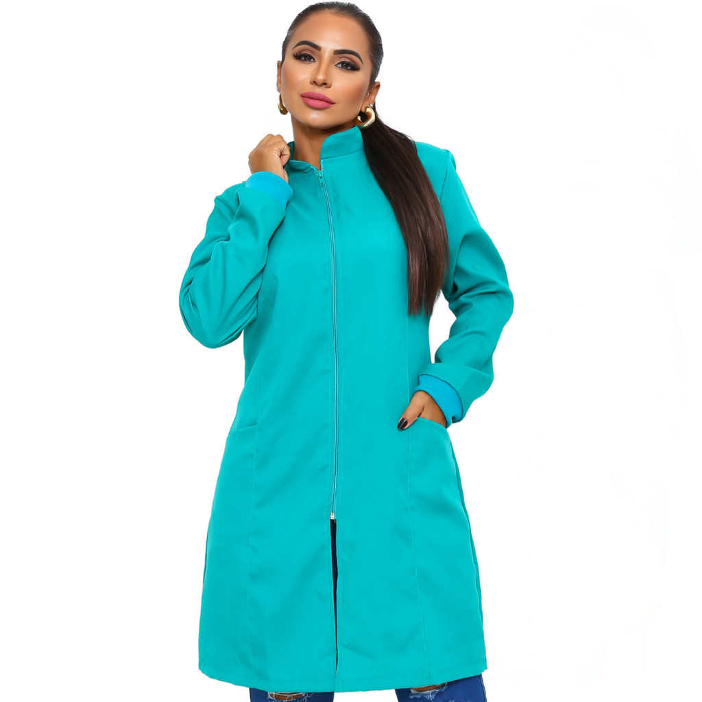 Jaleco Feminino Nice Diversas Cores Oxford com Punhos e Ziper Colorido Da Cor do Tecido em Oferta na Shopee