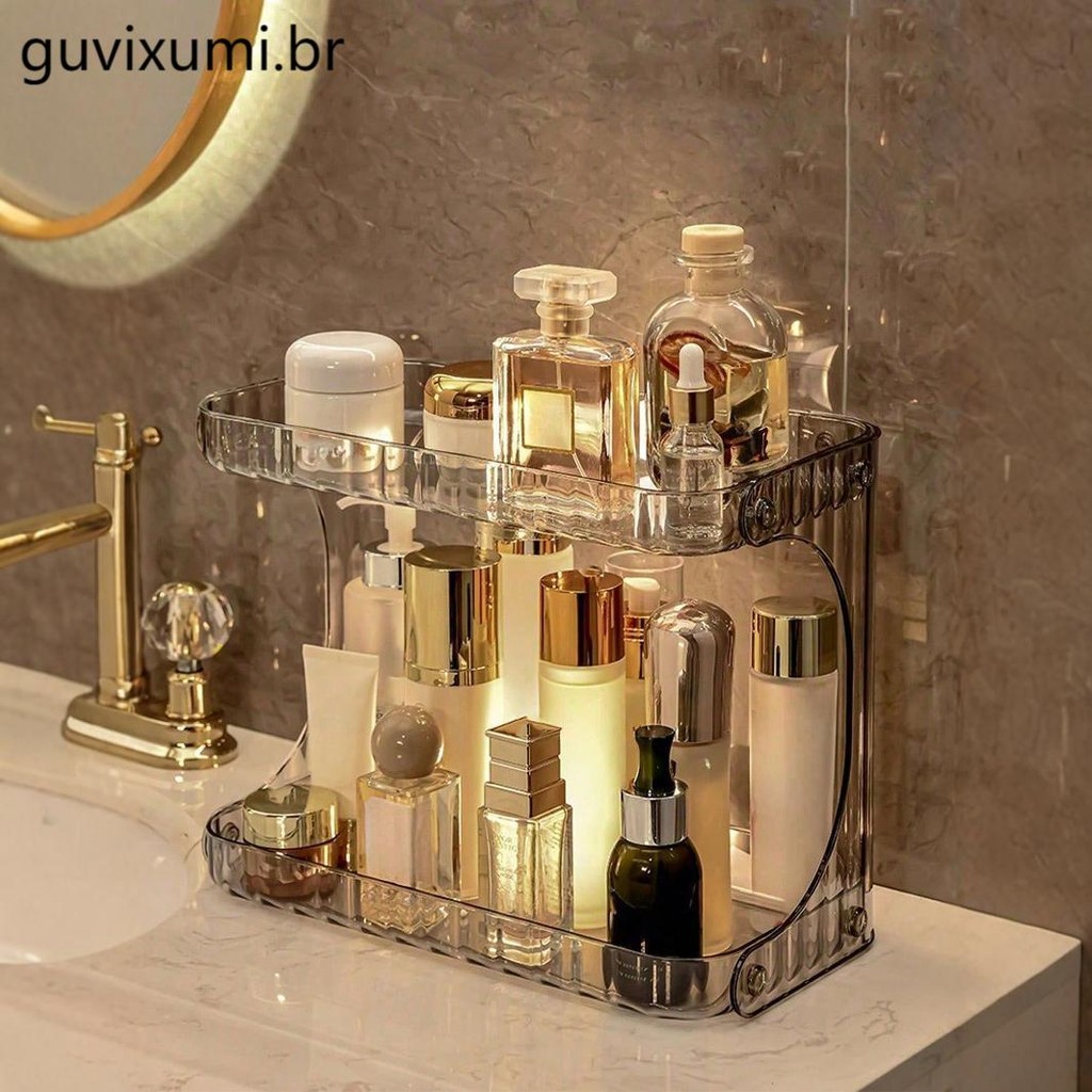 Camada dupla Organizador Prateleira Diamante Acrílico Porta Maquiagem Beleza linhas