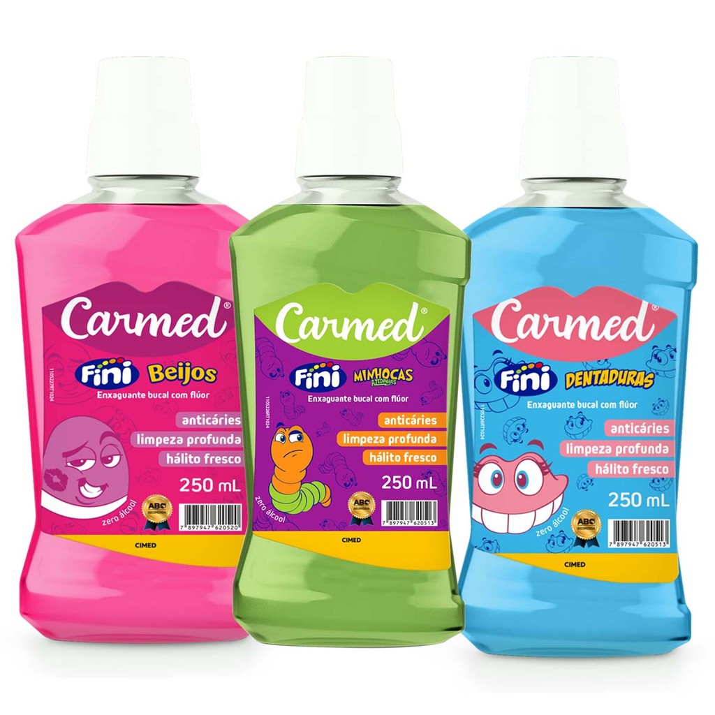 Kit Enxaguante Bucal Carmed Fini Minhoca - Dentadura - Beijos - Health