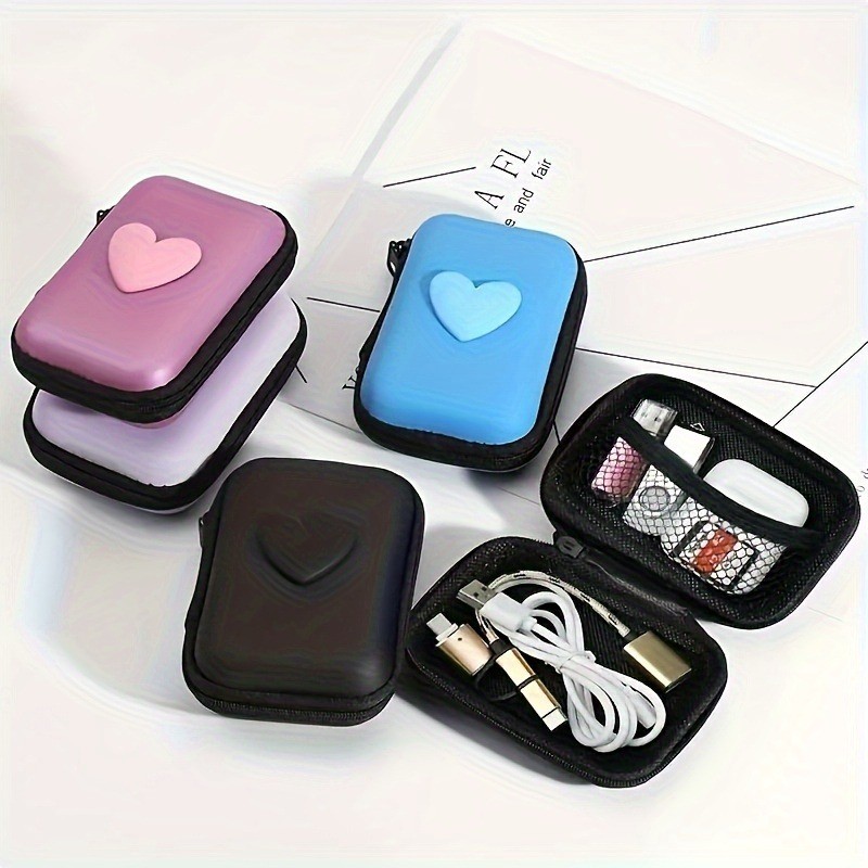 3D Love-Heart Fone De Ouvido Cabo De Dados Carregador Power Bank Caixa Retangular Bolsa De Armazenamento Com Zíper
