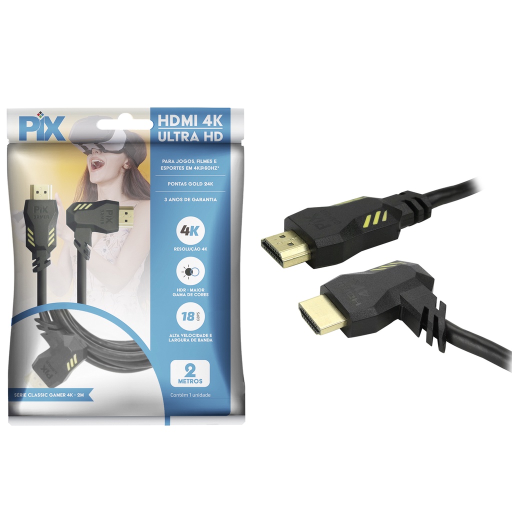 Cabo Hdmi Gamer 90 Graus 2.0 4k 3d 2 M Alta Resolução Gold