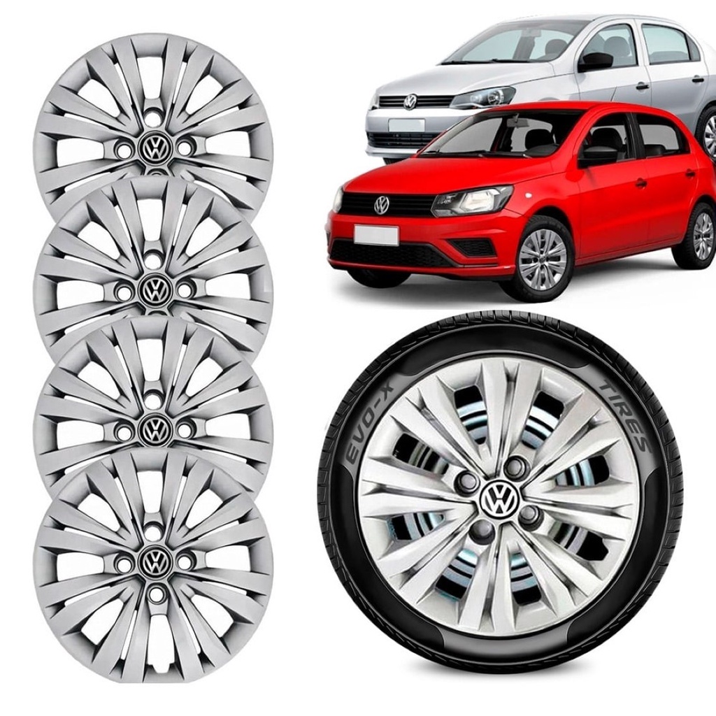 Jogo 4 Carlotas Vw Gol Voyage G4 G5 G7 Aro 14 Prata 4 Furos