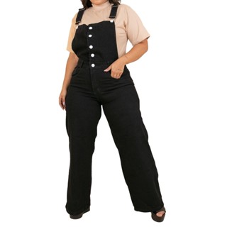 Macacão Wide Leg Plus Size Botões Frontais Barra Feita Moda
