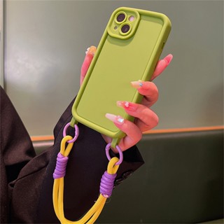Para IPhone 15 Pro Max Matcha Mala Verde Capa De Luxo Lente Cor Da Protetora De Silicone Lanyard 11 X XS XR 13 12 14 Alça De Pulso Traseira À Prova De Choque