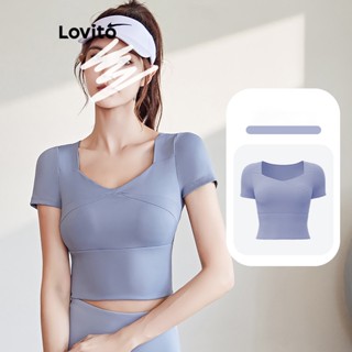 Lovito Esportivo Camiseta Feminina Lisa Básica Esportiva LNA27215 (Cinza/Rosa/Azul)
