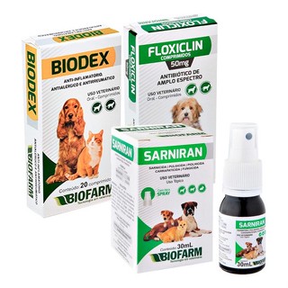 Sarniran 30ml + Floxiclin 50mg + Biodex - Medicamento Sarnas, Dermatite,feridas,machucados Cães e Gatos em Oferta na Shopee