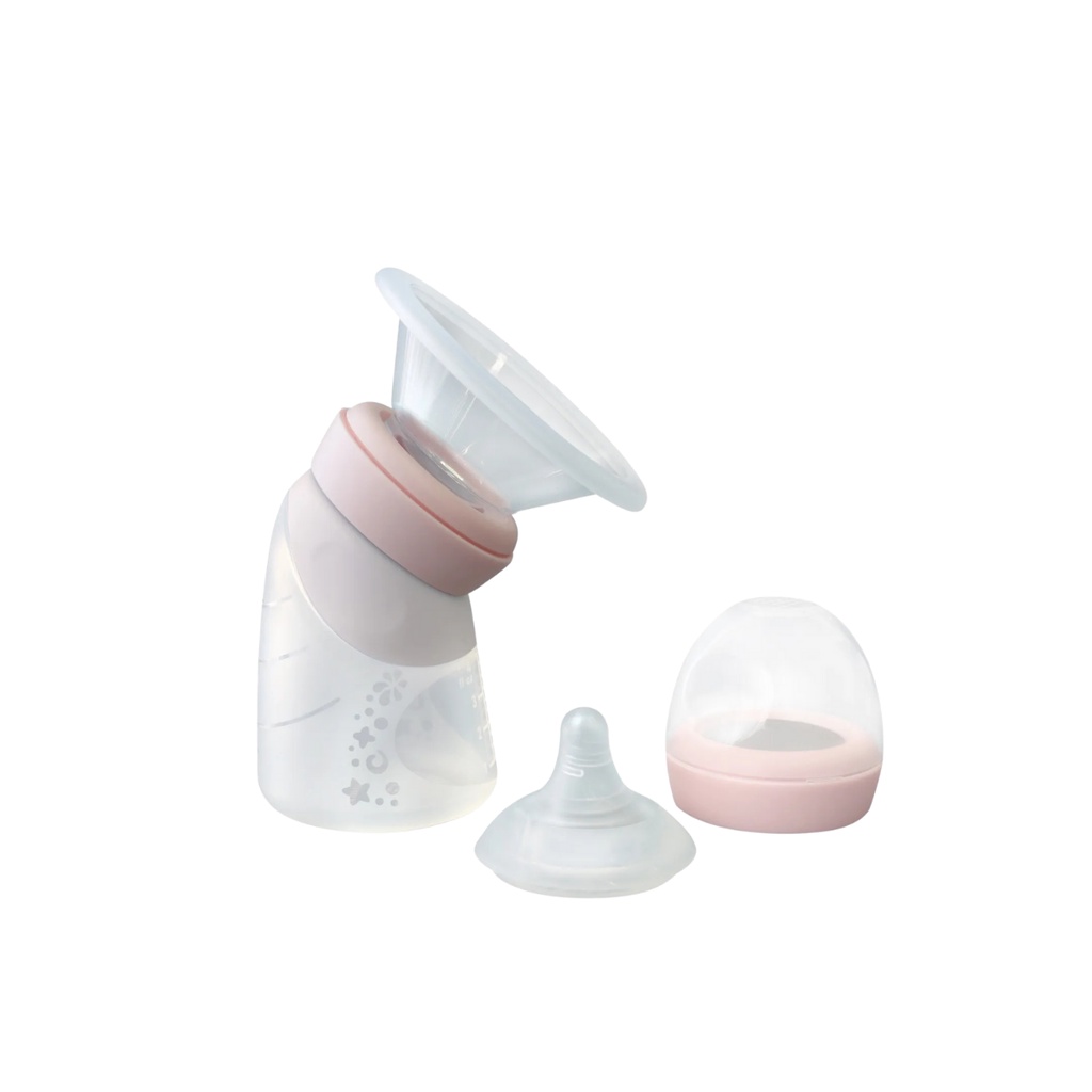 Bomba de Tirar Leite e Mamadeira Angulada em Silicone 120 ml Marcus & Marcus