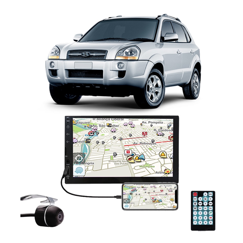 Multimídia Hyundai Tucson Espelhamento Bluetooth USB SD Card + Câmera Borboleta