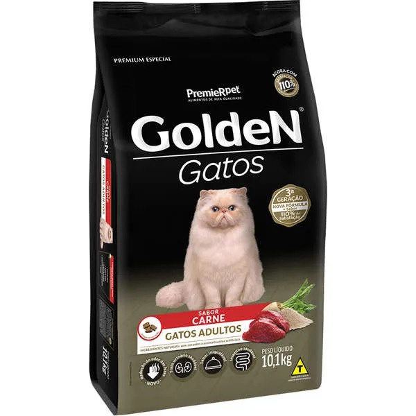 Saco Ração Premier Golden Gato Adulto Carne 10,1Kg