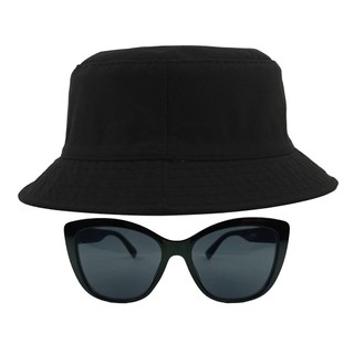 Combo Com Chapéu Bucket, Óculos de Sol Gateado Feminino Com Armação Translúcido Proteção Solar Uv400 Retro Vintage MD-35