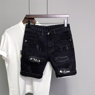 Calções jeans preto de verão versátil e magro