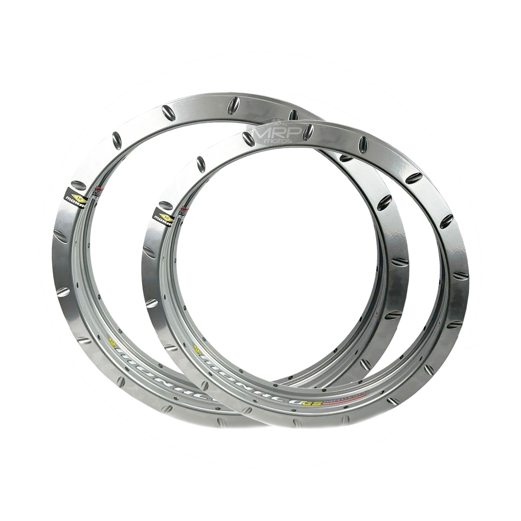 Par Aros em Alumínio Monaco Gs Tubeless Pra Pneu Sem Câmara Xtz Lander 250 Ténéré 250 Prata Cromado