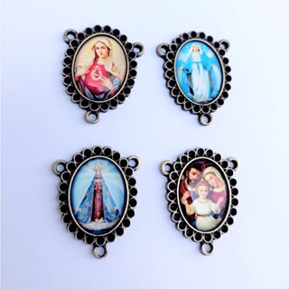 Entremeio para Terço com Santos Resinados Acabamento em Ouro Velho - NS Aparecida - NS das Graças - Sagrada Familia - Santa Terezinha - NS Desatadora de Nós - Sagrado Coração De Maria - Santa Rita - NS da Rosa Mistica