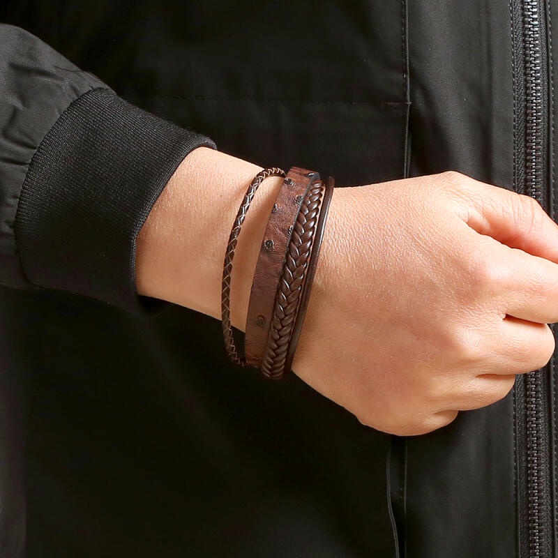 Vintage Fashion PU Leather Woven Multilayer Black Brown Men's Bracelet Acessórios Para Jóias De Festa