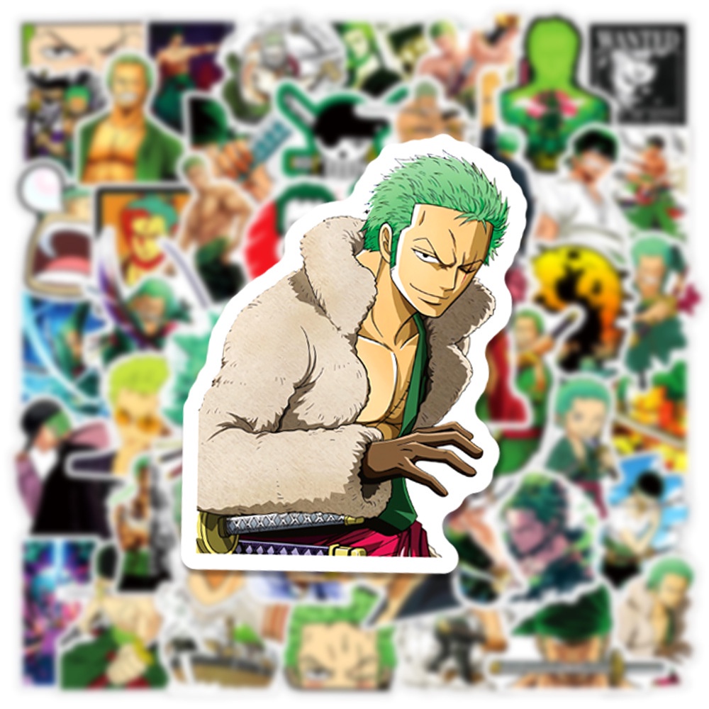 50PCS Anime ONEPIECE Roronoa Zoro Adesivos De Grafite À Prova D'água Para Capacete De Bicicleta Decalques De Lápis De Conta Manual LanLanStickersWorld