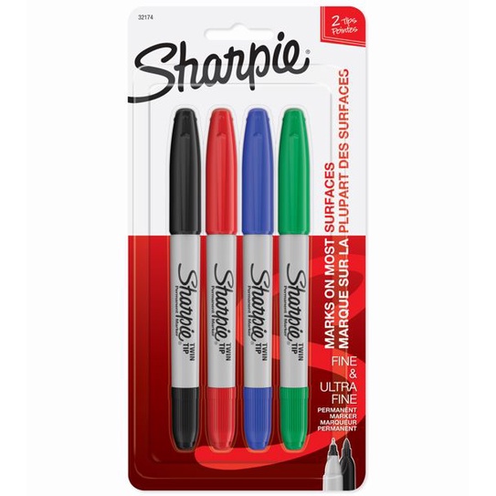 Marcador Permanente Sharpie Twin Tip Sortida 0.9mm/0.5mm - 4 Unid