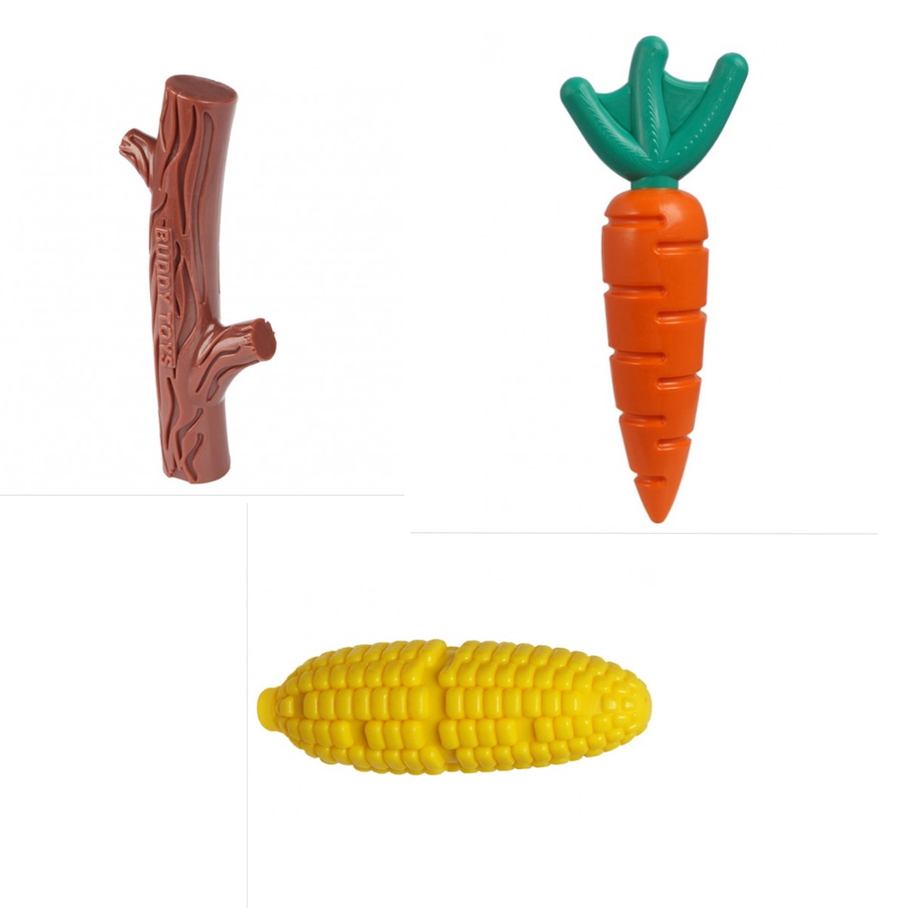 Kit com 3 Mordedor Cenoura Milho Graveto Nylon Buddy Toys