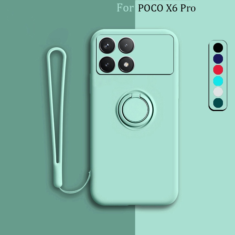 Para Xiaomi POCO F6 X6 M6 Pro C65 C61 Estojo Funda Bumper Back À Prova De Choque De Suporte De Anéis De Silicone Líquido