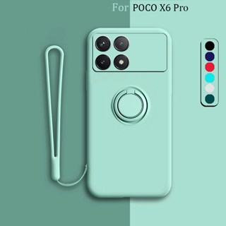 Estojo De Anel De Silicone Líquido Com Cordão Livre Para Xiaomi POCO X6 Pro C65 C55 14 Funda Capa De Pára-Choques Costas À Prova De Choque